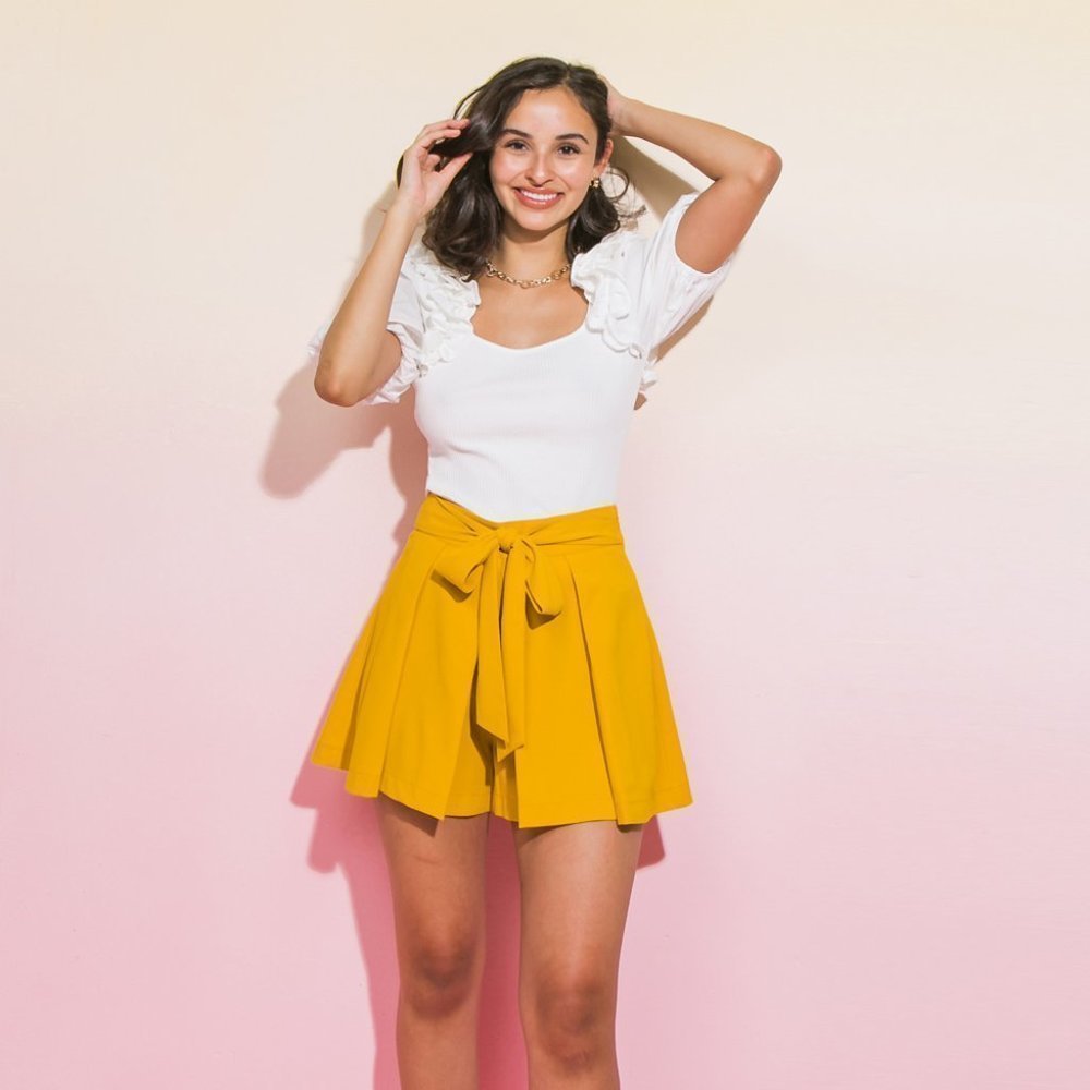 flying Tomato Women's Yellow High Rise Woven Shorts - Picture 3 of 6